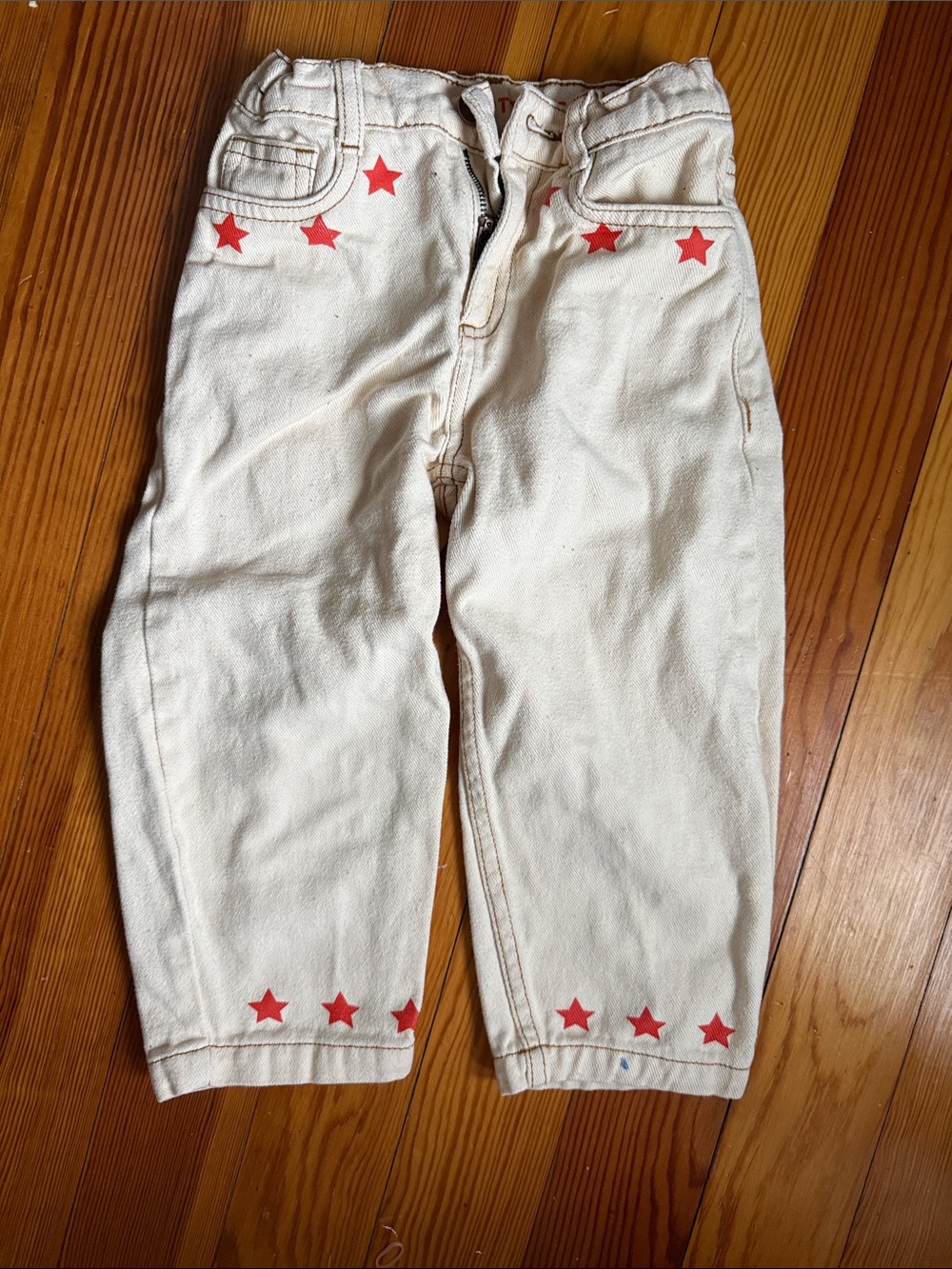 Tiny Cottons Cream Kids Star-Print Pants with Red Stars